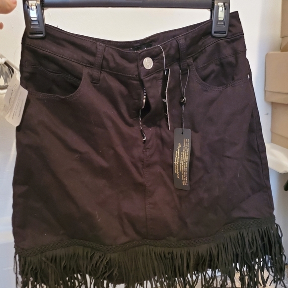 bebe fringe denim mini skirt - Picture 1 of 1